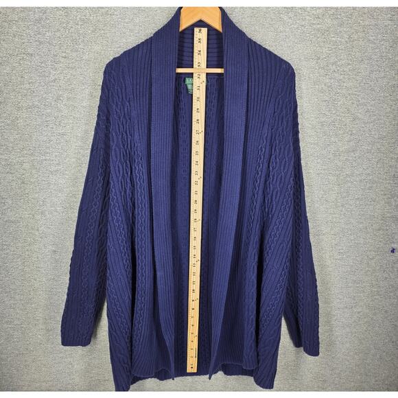 LAUREN RALPH LAUREN WOMEN'S CABLE KNIT CARDIGAN – SIZE L – BLUE – 100% COTTON - Picture 3 of 7